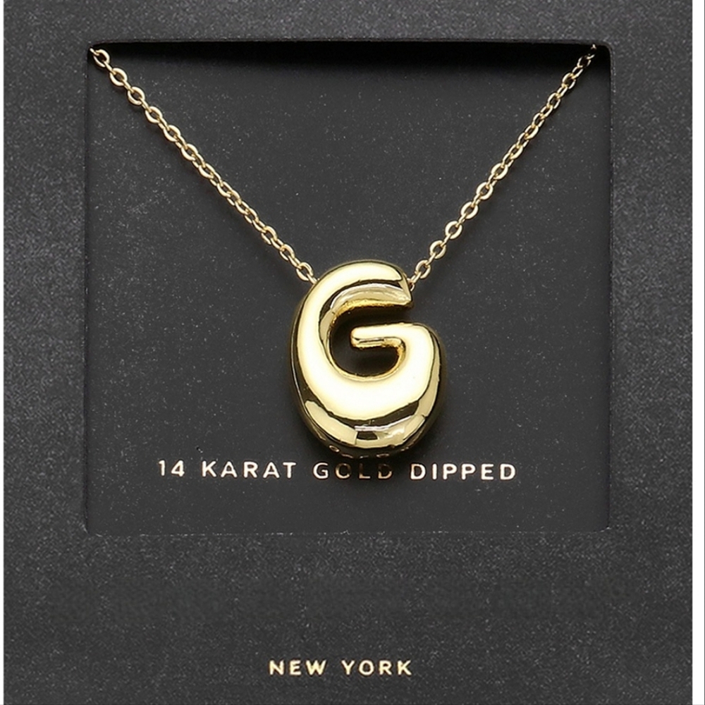 Gold "G" Bubble Monogram Pendant Chain Necklace Initial Charm 3D Casual